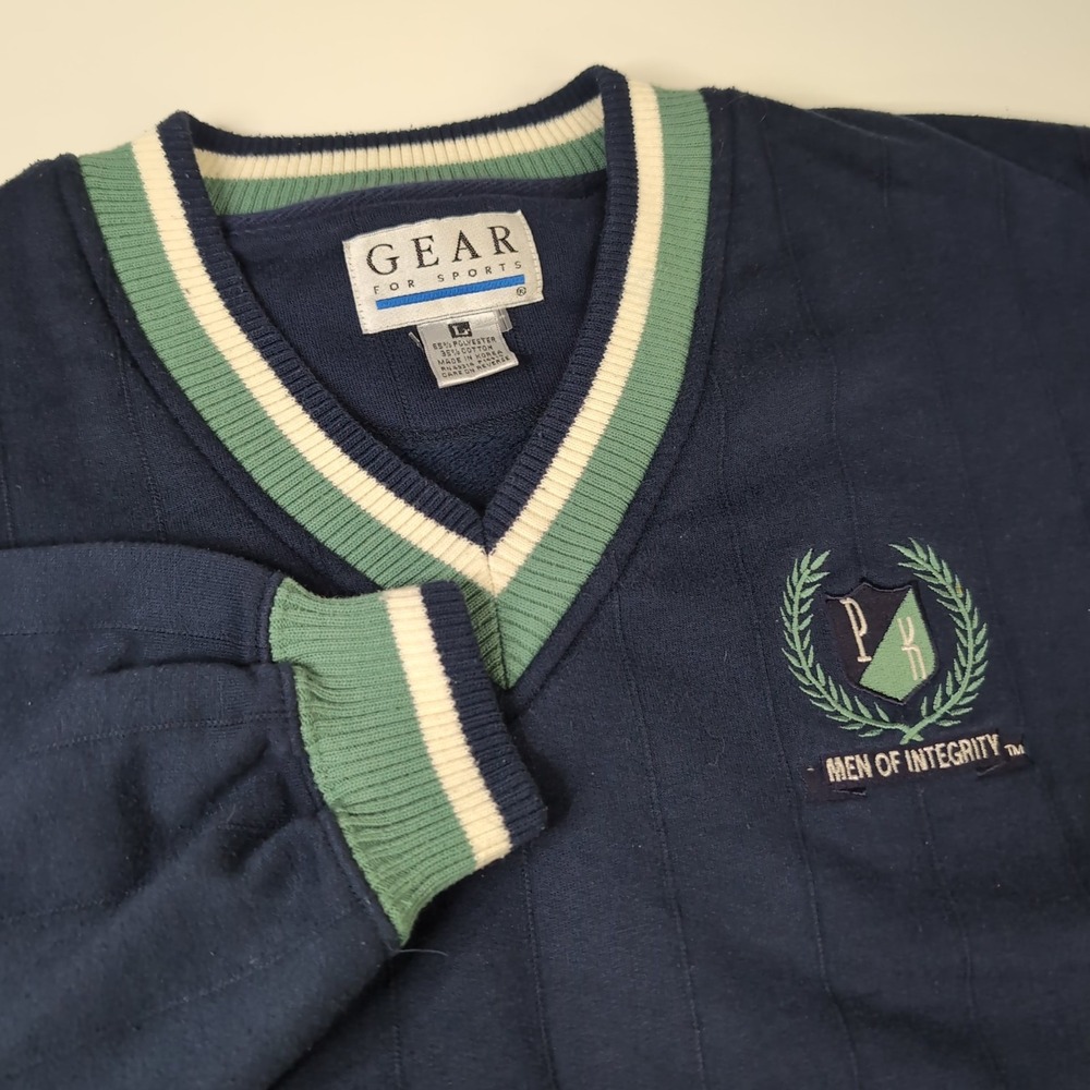 Vtg Gear for Sports Men‎ Of Integrity Tennis Embroidered Sweater Sz LG